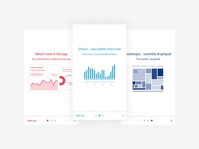 Investing App Teaser Screens android app banking flat google illustration material design mobile ombre on boarding skeletons teaser