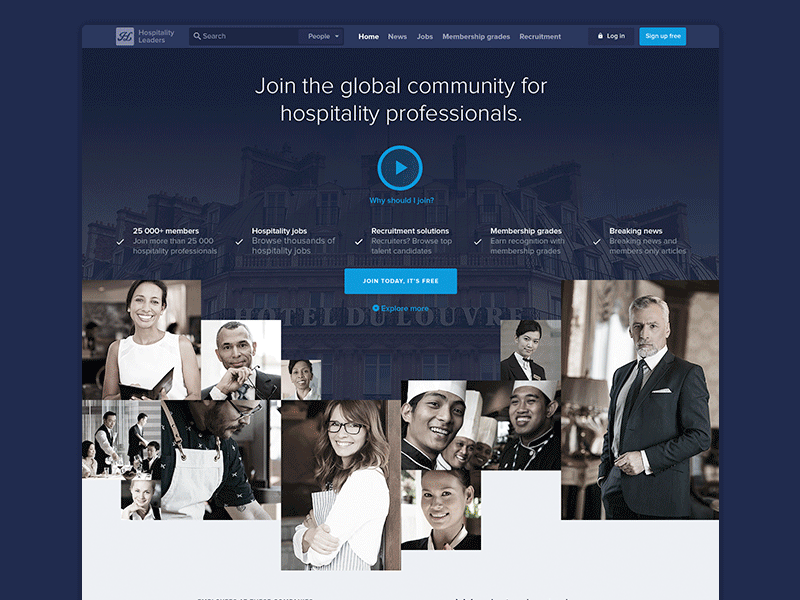 Hospitality Leaders Homepage app background image desktop homepage hospitality hotel scroll social network website