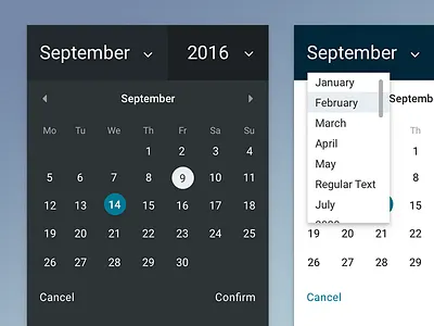 Component: Date Selection calendar chooser component date date picker dropdown month picker ui year