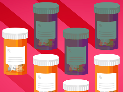 Pillz illustration long shadow pill bottle pink prescription rx