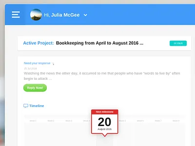 Dashboard - Control panel for client control panel dashboard interface progress timeline ui