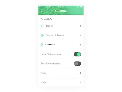 Daily UI 007 - Settings 007 app challenge clean daily ui design green grey settings ui
