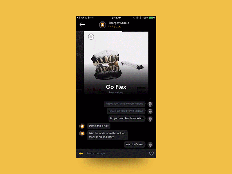 Lisn App - Synced spotify & soundcloud chatrooms app chat lisn mobile music prd principle prototyping spotify streaming