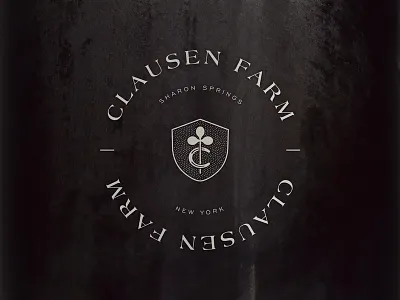Clausen Farm badge brand mark branding clausen farm clover design horseshoe identity logo new york seal typography