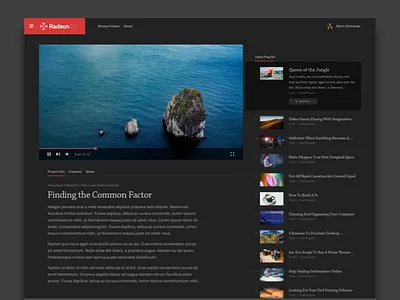 Radeon TV cms dark radeon thumbnail tv typography ui ux video website