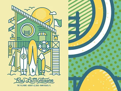 Ray Lamontagne Gigposter - The Fillmore, Miami Florida back to the beach concert poster french paper gigposter halftone def ray lamontagne screenprint
