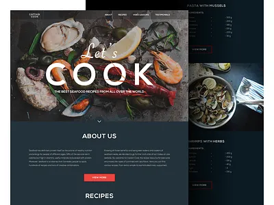 Seafood Recipes Landing Page dark design food interface landing seafood ui ukraine ux web website