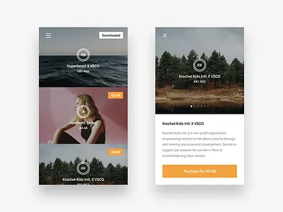 VSCO Filter Store black dark interface ios iphone minimal ui ux vsco white