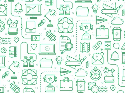 Help Scout Icon Pattern bell binoculars cactus explore icon icon pattern iconography map marketing outline stroke trophy