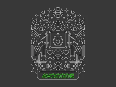Avocode T-Shirt Design avocado avocode coffee design icon illustration moon pencil photoshop rocket sketch stars