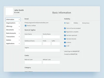 User Profile page accordion admin panel bootstrap popup sketch ui user experience ux