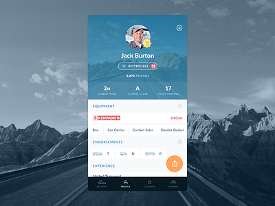 Profile mobile nav navigation profile trucker trucking ui ux
