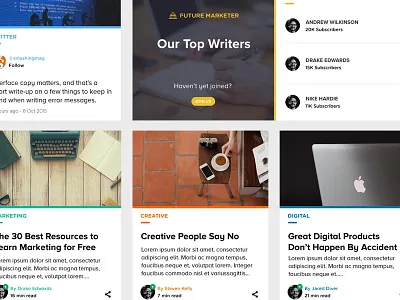 Future Marketer Cards button cards design flat icons social theme typography ui web