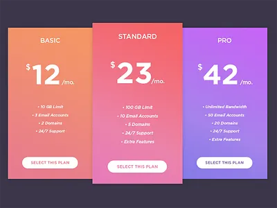 Daily UI #030 - Pricing daily dailyui flat gradient minimal plan price pricing table ui