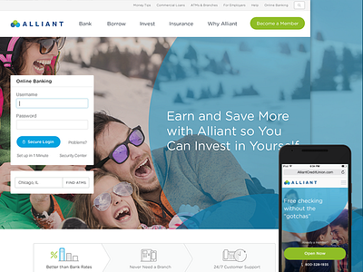 Alliant Credit Union bank circles credit union homepage responsive