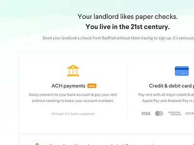 Pay rent with RadPad ach credit payment ui web