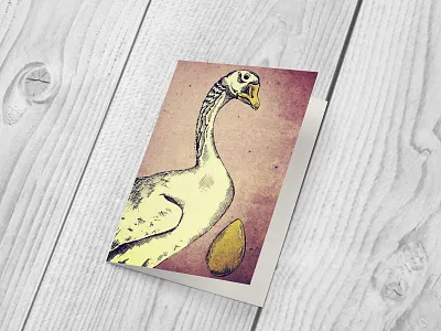 Goose & Golden Egg fairy tale golden egg goose greetings card illustration mixed media note card pen and ink