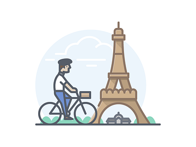 Paris eiffel filled line beret bicycle bike champs elysée cyclist eiffel tower france louvre paris tour eiffel travel