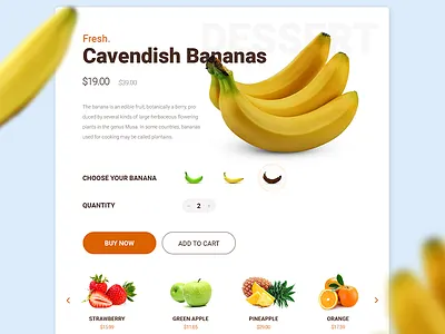 UI challenge #001 — Banana Sales Page app apple banana cart ecommerce fruit product sales strawberry ui ux web