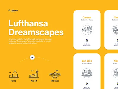 Lufthansa Dreamscapes Icons airline airplane clean destinations icon icons line lufthansa minimal simple travel