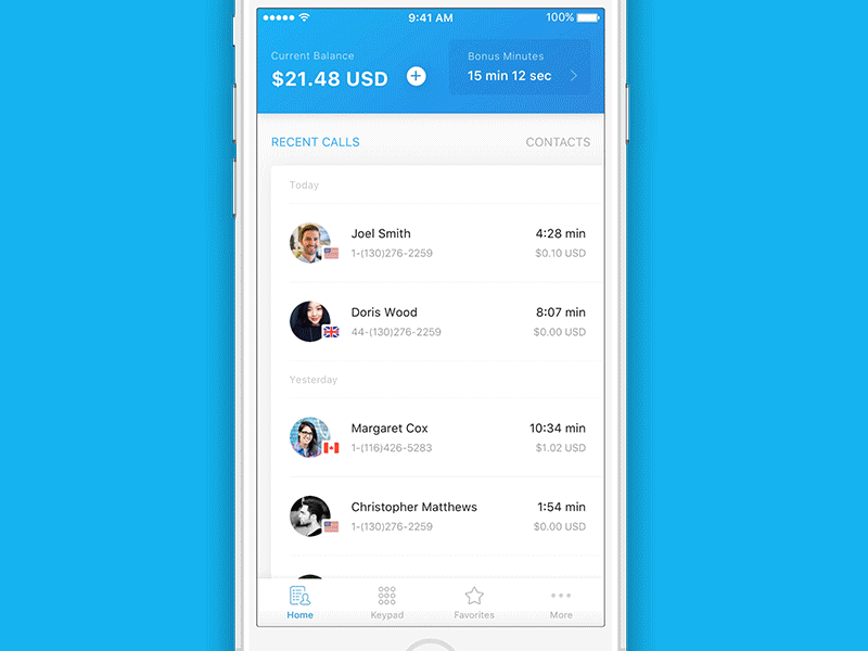 Calling App Interaction - Principle Freebie animation app calling app contacts freebie giveaway interaction ios principle swipe