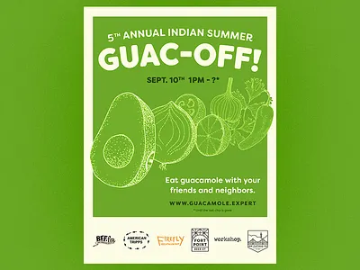Indian Summer GUAC-OFF avocado flyer guacamole illustration poster stipple