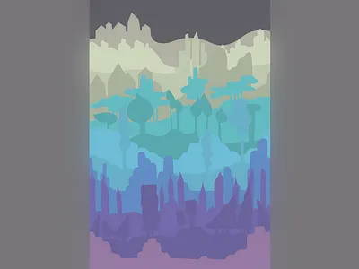 parrallax landscape illustration buildings clean colors flat illustration landscape mountains paper parallax simple trees vector