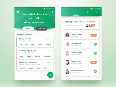 Team Schedule App activity android apple color creative google google design green ios app material design schedule team app