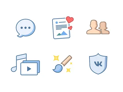 Infographics icons brush chat flat icon man music post profile shield video vk