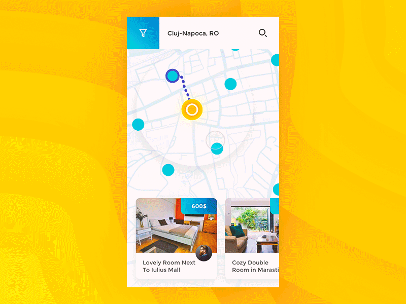 🌍 Minimalistic Map System animation apartments cluj flats gif grep light location map system ui ux