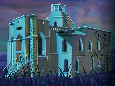 Mausoleum bats code school flexbox ghost illustration mausoleum moon mystery machine