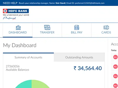 Redesign HDFC Netbanking Scree. banking dashboard redesign