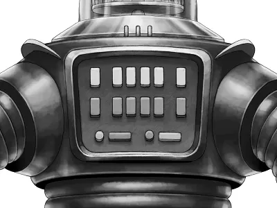 Robot 50s character drawing illustration painting realistic retro robot sci fi sketch vintage