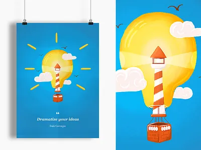 Dramatize your ideas dale carnegie illustration poster