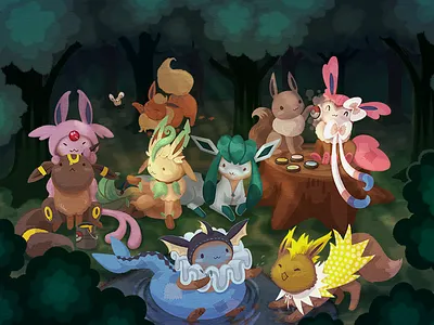 Eevolution Dress Up client work digital painting eevee eevolutions ipad pro makeup photoshop pokemon procreate procreateapp