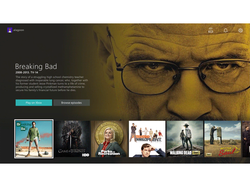 Xbox Originals Episodes animation app episode homescreen microsoft movie ui ux video xbox