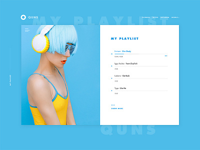 Music Quns - My Playlist blue clean cute flat fresh girl list modern music player playlist ui