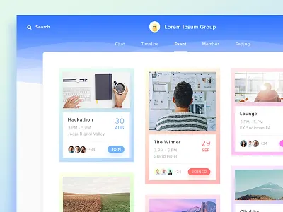 Group App. #Exploration app chat colorfull dashboard event flat freelance gradient group manager wave webapp