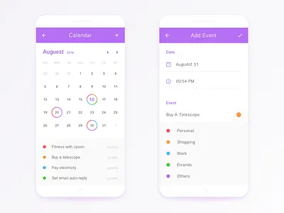 Daily UI－Calendar app calendar clean date design do event interface todo ui work