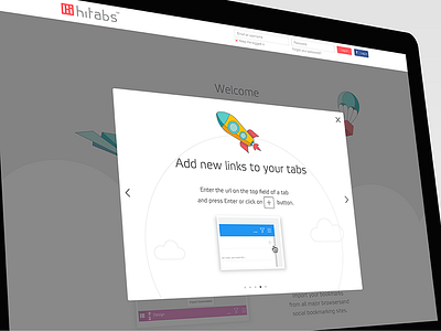 Redesign for Hitabs.com desktop hitabs link plane popup rocket tabs website