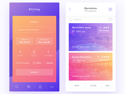 Booking booking date hotel interface ios price search travel trip ui