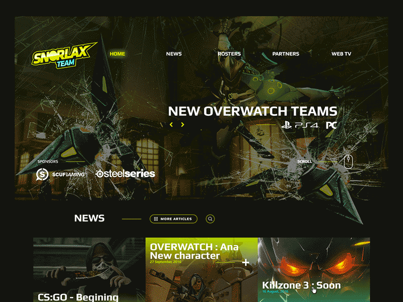 Snorlax - Gaming Wireframe & Webdesign didier laureaux esport gaming webdesign wireframe