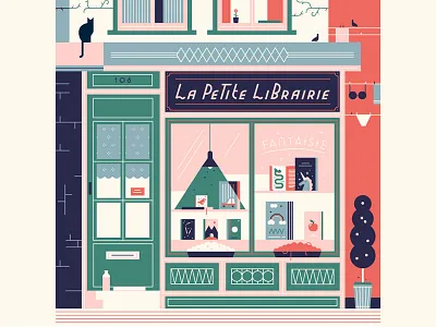 The Little Bookstore book fantasy flat illustration logo retro space store street typography vector vintage