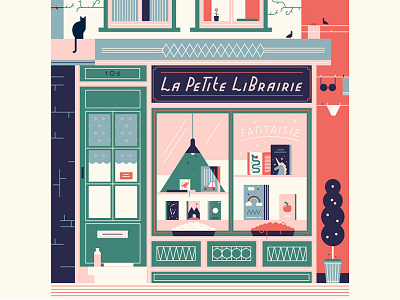 The Little Bookstore book fantasy flat illustration logo retro space store street typography vector vintage