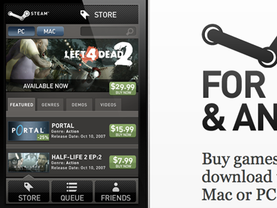 Steam for iPhone (2007) halflife ios ios6 iphone left4dead portal skeumorphic steam valve