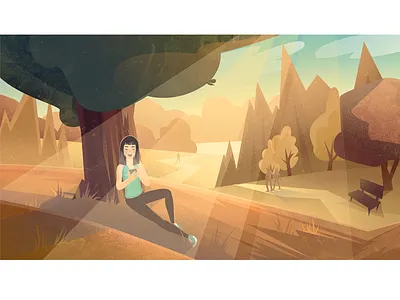 Girl In The Park character chill girl illustration light park sun tree warm