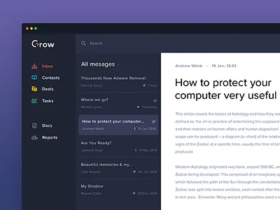 GROW - inbox dashboard e mail inbox mail messages minimal minimalistic ui ux web webdesign