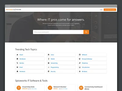Community Homepage community it layout search tech technology website