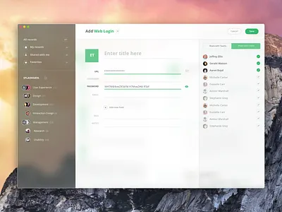 Add New Record - Password Manager for Mac app details interaction design interface list mac manager password ui user experience user interface ux