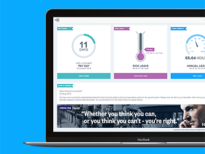 Direct Access Home dashboard data employee flat ui hr leave management money pay payroll web widget
